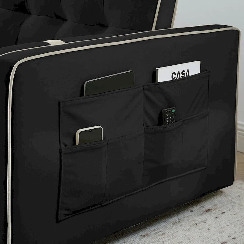 Divano letto estraibile moderno da 55,5 pollici con 2 posti e tasche laterali, schienale regolabile e cuscino lombare