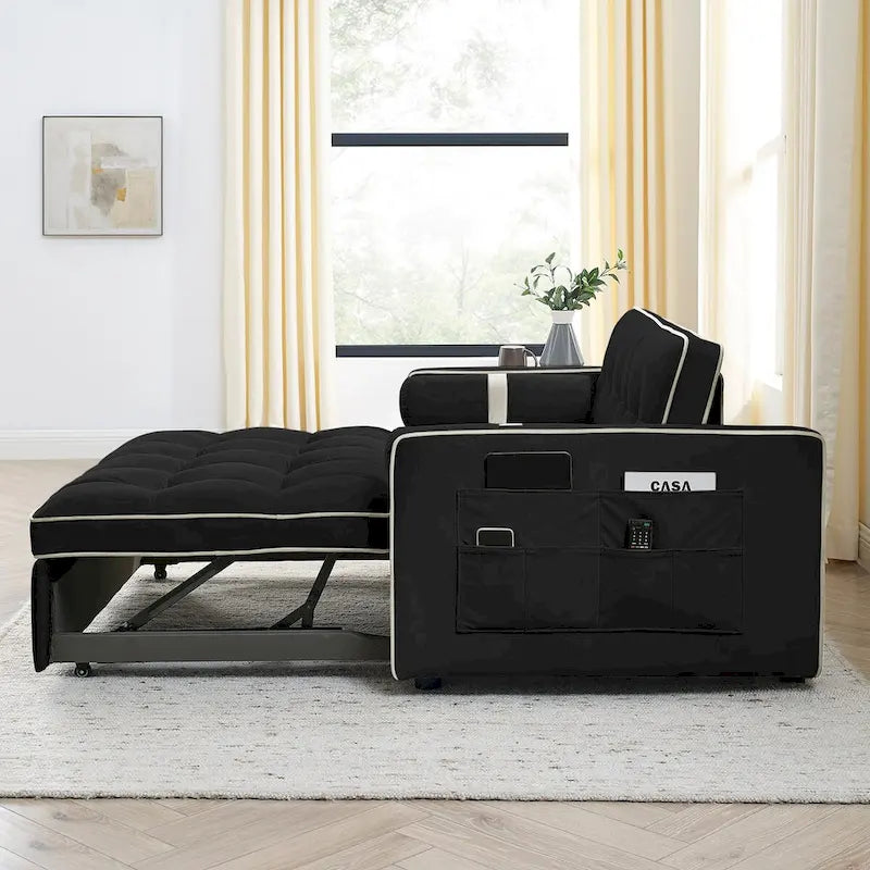 Divano letto estraibile moderno da 55,5 pollici con 2 posti e tasche laterali, schienale regolabile e cuscino lombare