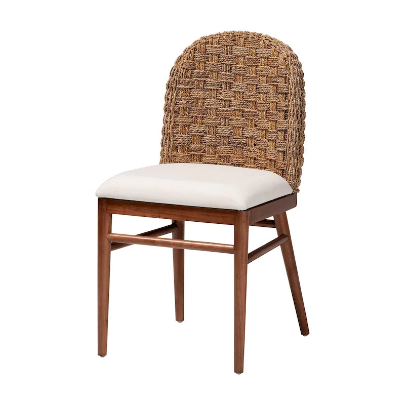 bali & pari Sedia da pranzo in legno di acacia con finitura noce e giunco marino stile bohémien moderno di Denver