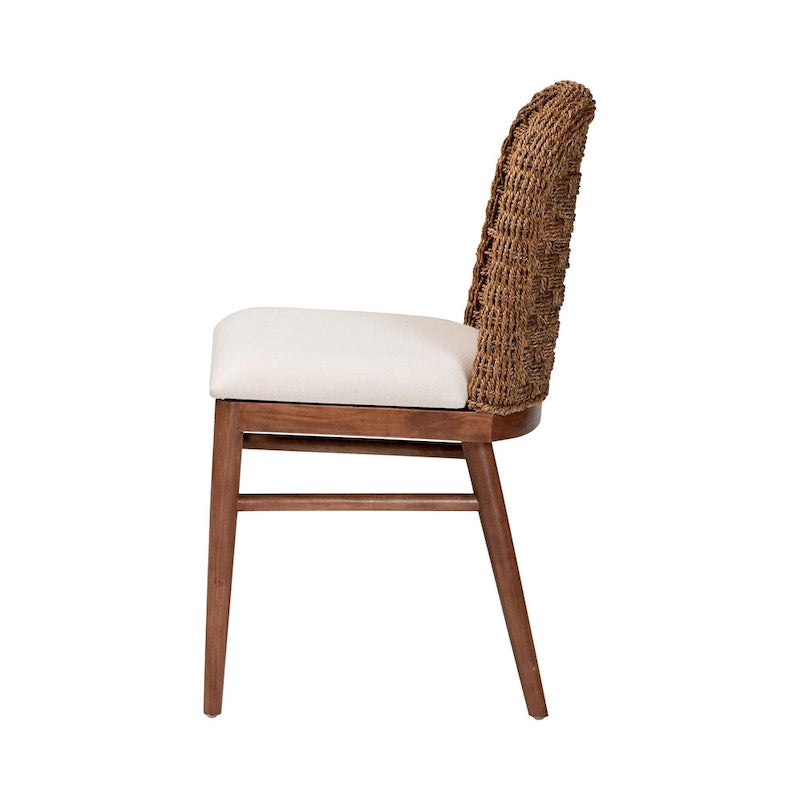 bali & pari Sedia da pranzo in legno di acacia con finitura noce e giunco marino stile bohémien moderno di Denver