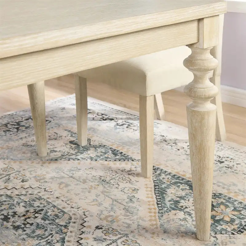 Tavolo da pranzo Amonia Urban Style con gambe tornite in legno, finitura bianca e cablaggio interno