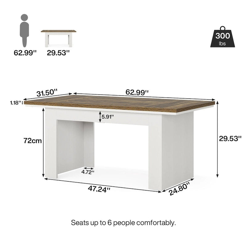 Tavolo da pranzo da 63" per 4-6 persone, tavolo da pranzo rettangolare da cucina stile rustico