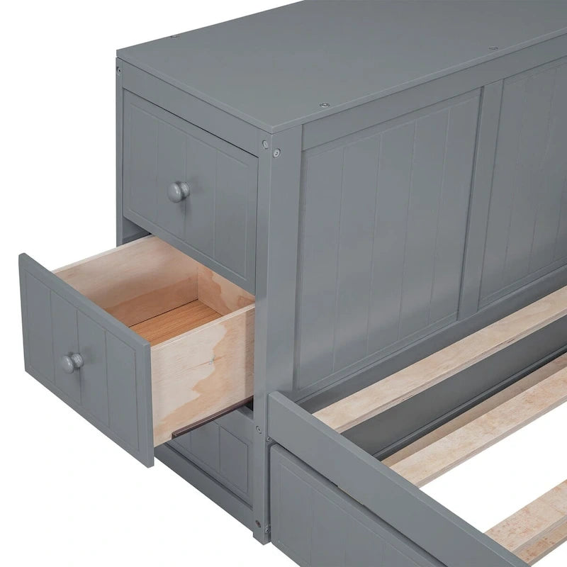 Letto a Giorno Singolo con Letto Estraibile, Braccioli Contenitore, Stazione di Ricarica, Divano Letto con Struttura in Legno, per Soggiorno, Camera da Letto, Camera degli Ospiti