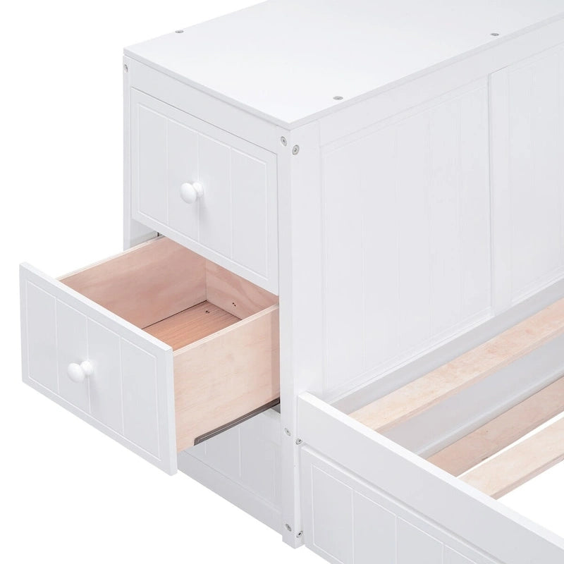 Letto a Giorno Singolo con Letto Estraibile, Braccioli Contenitore, Stazione di Ricarica, Divano Letto con Struttura in Legno, per Soggiorno, Camera da Letto, Camera degli Ospiti