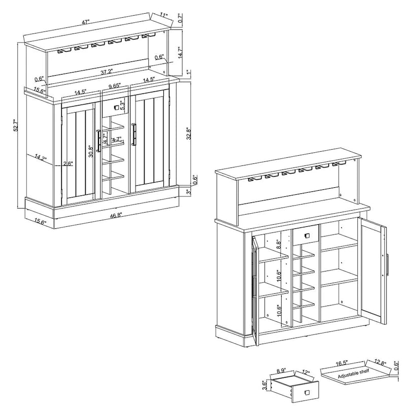 Mobile da bar a buffet in legno stile rustico da 47 pollici