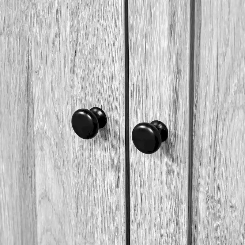 Credenza da cucina con vetrinetta, mobile dispensa con 4 ripiani, cassetti, ante in vetro con telaio, piano di lavoro aperto per microonde