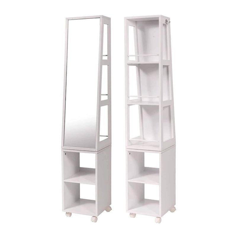 Mobile a specchio girevole Miami White con ripiani e base rotante - 13L x 11 3/4P x 61 1/2A