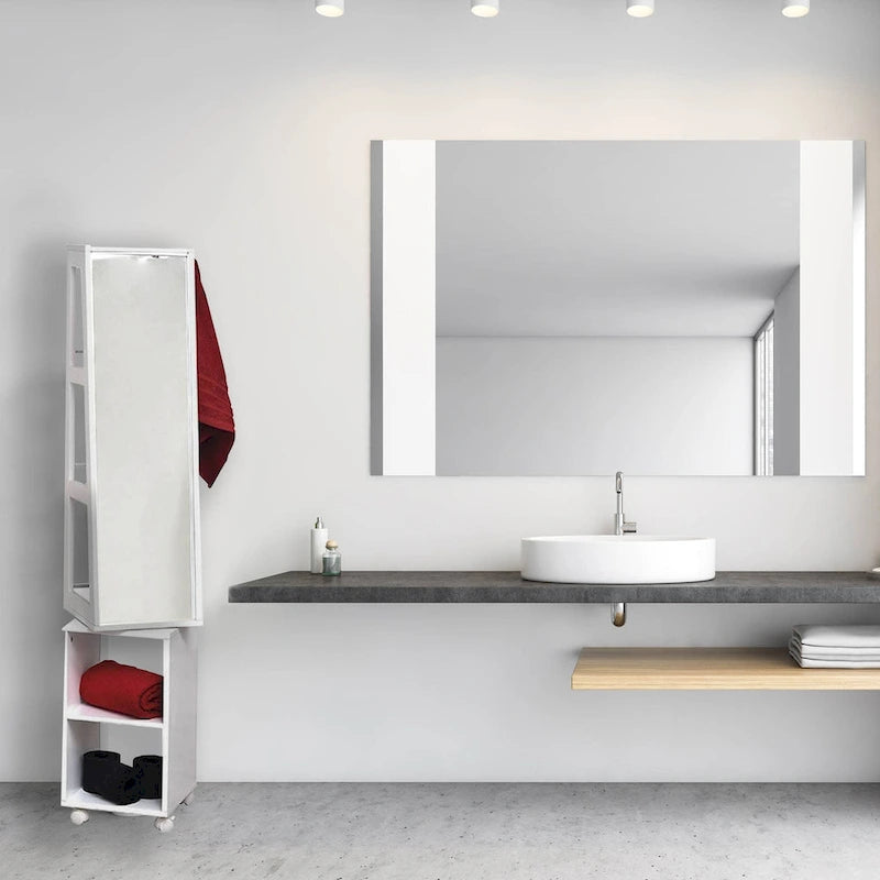 Mobile a specchio girevole Miami White con ripiani e base rotante - 13L x 11 3/4P x 61 1/2A
