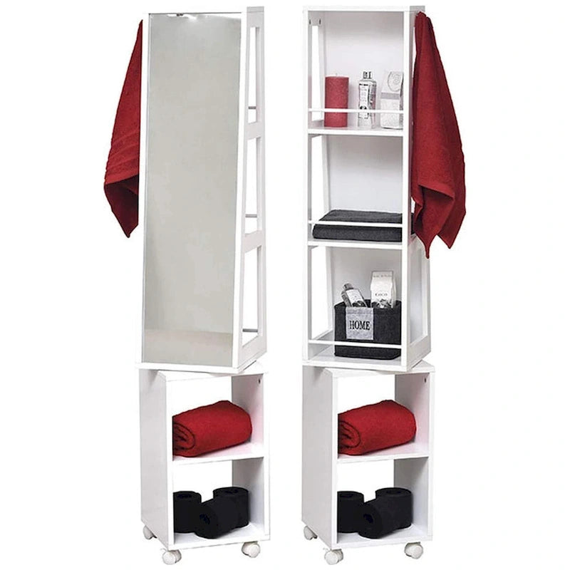 Mobile a specchio girevole Miami White con ripiani e base rotante - 13L x 11 3/4P x 61 1/2A