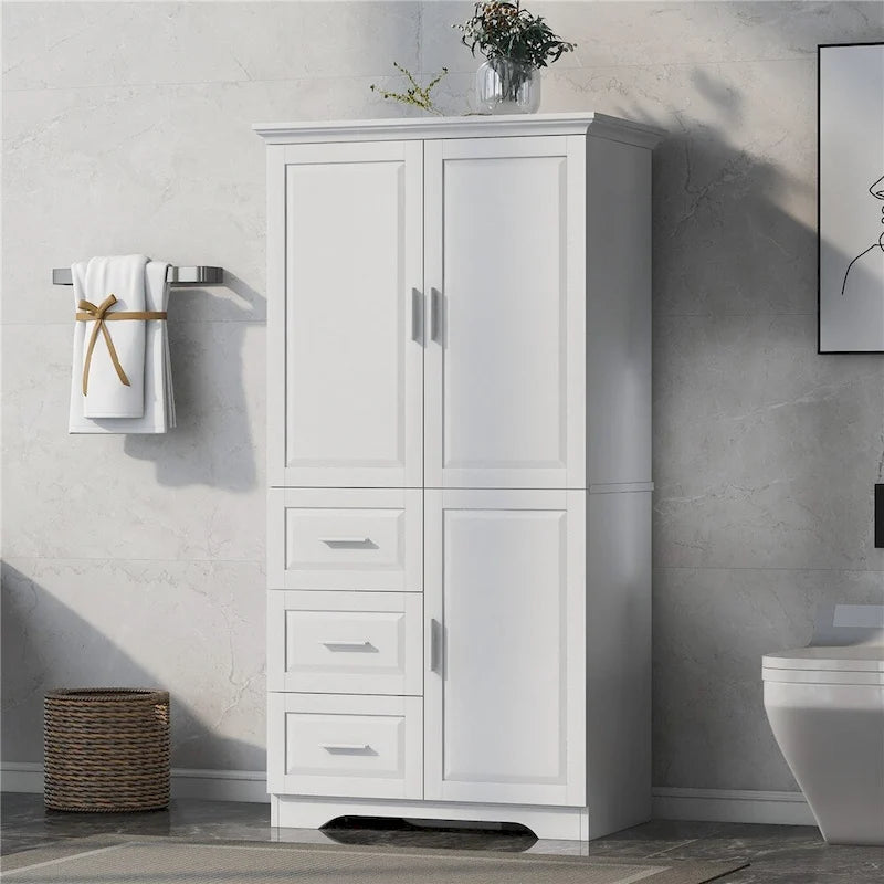 Mobile Alto e Largo con Ante per Bagno, Tre Cassetti