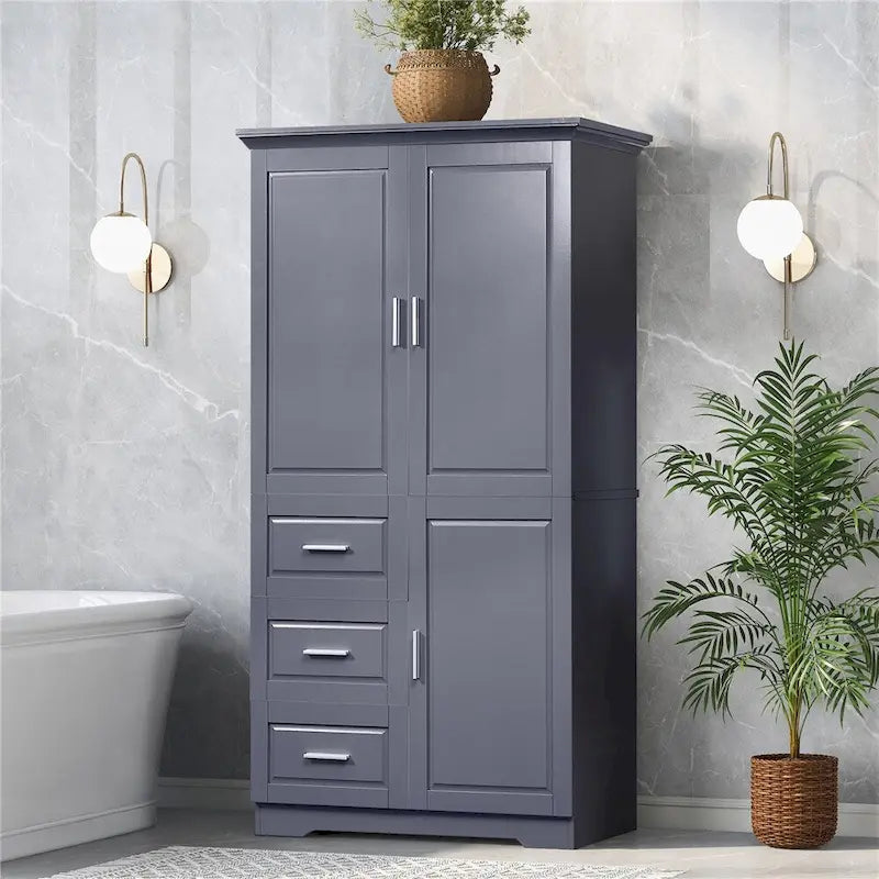 Mobile Alto e Largo con Ante per Bagno, Tre Cassetti