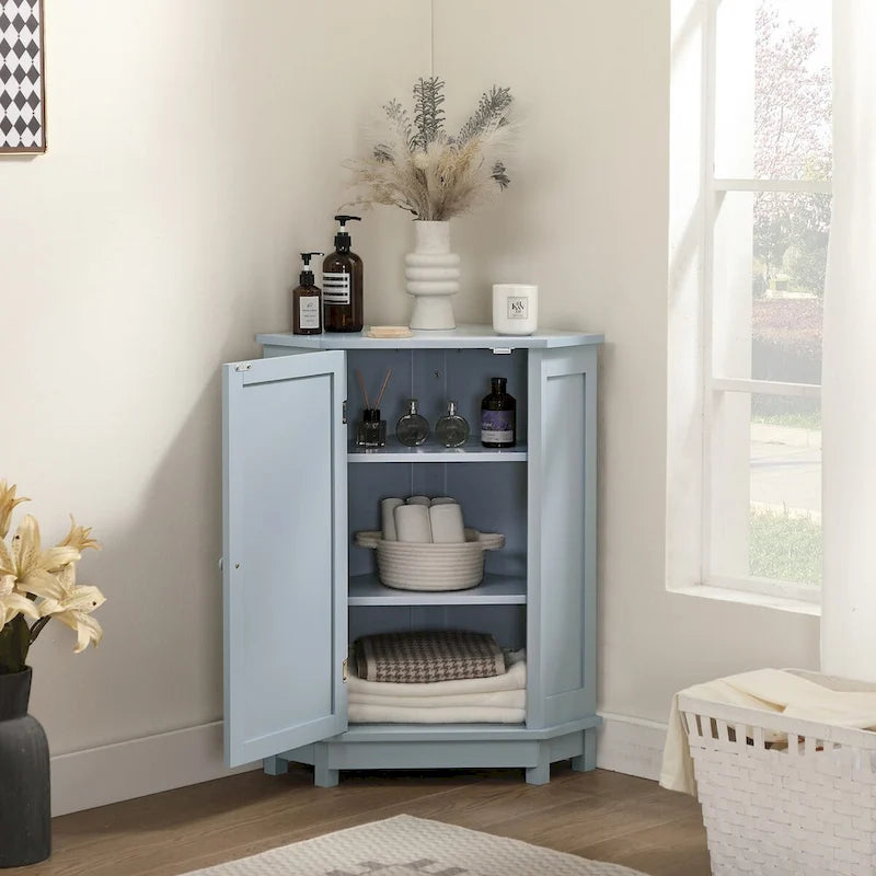 Mobile bagno moderno ad angolo triangolare con ripiano regolabile, in MDF