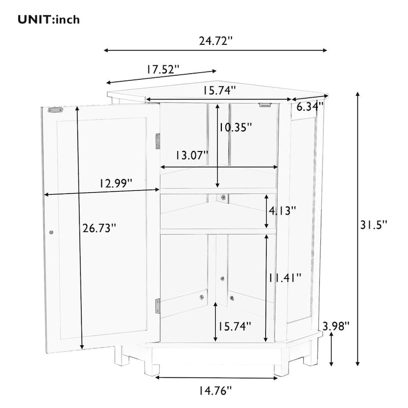 Mobile bagno moderno ad angolo triangolare con ripiano regolabile, in MDF
