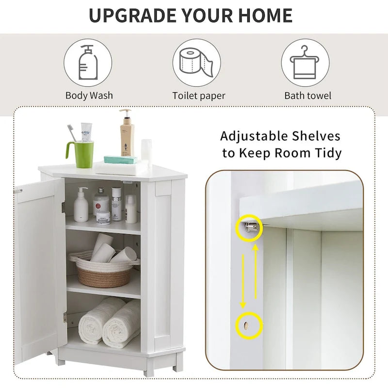 Mobile bagno moderno ad angolo triangolare con ripiano regolabile, in MDF