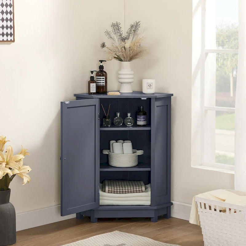 Mobile bagno moderno ad angolo triangolare con ripiano regolabile, in MDF