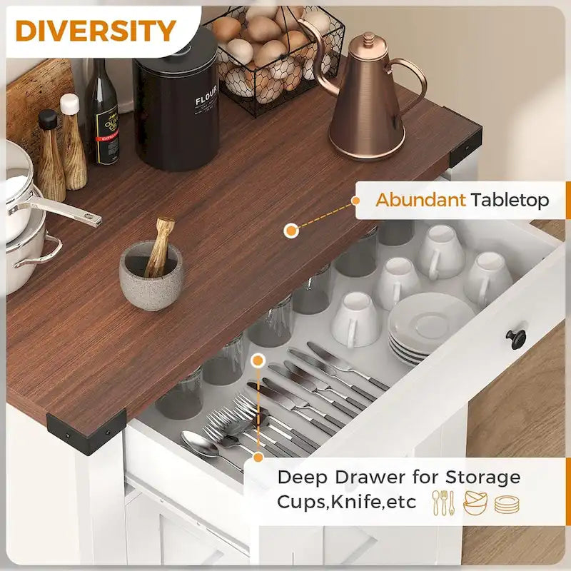 Credenza da cucina con ante, cassetti e ripiani regolabili, mobiletto da bar per caffè