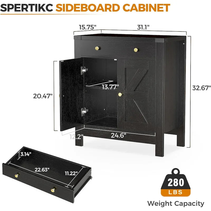 Credenza da cucina con ante, cassetti e ripiani regolabili, mobiletto da bar per caffè