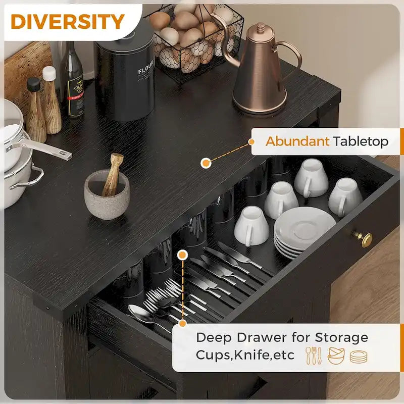 Credenza da cucina con ante, cassetti e ripiani regolabili, mobiletto da bar per caffè
