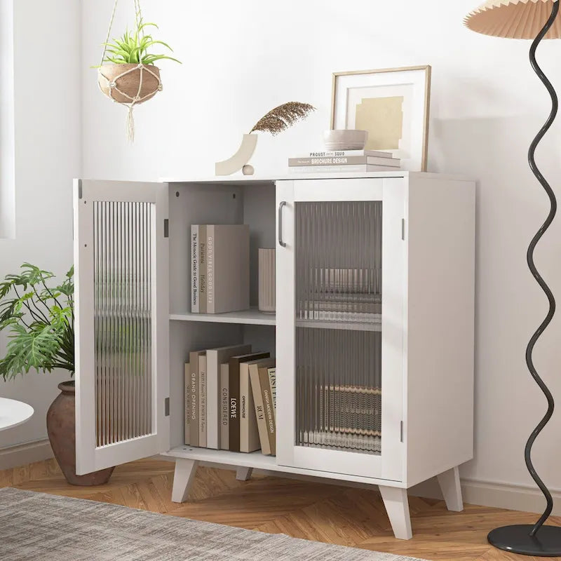 Organizzatore di stoccaggio per mobile da bagno moderno con 2 ante in vetro e ripiano regolabile, Bianco