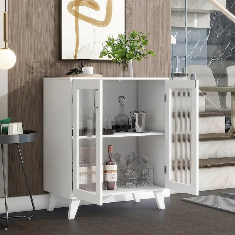 Organizzatore di stoccaggio per mobile da bagno moderno con 2 ante in vetro e ripiano regolabile, Bianco