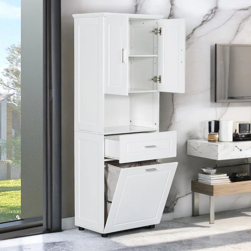 Tall Bathroom Cabinet with Laundry Basket