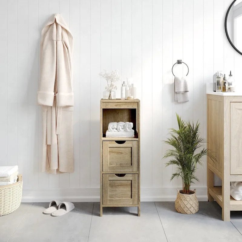 Organizzatore per bagno rustico con cassetti e ripiano aperto