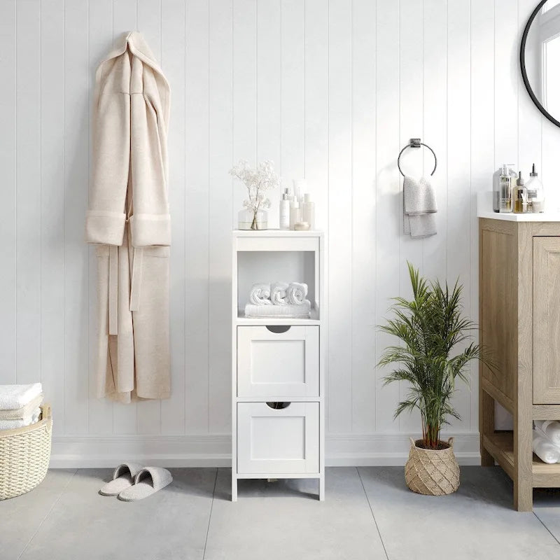 Organizzatore per bagno rustico con cassetti e ripiano aperto