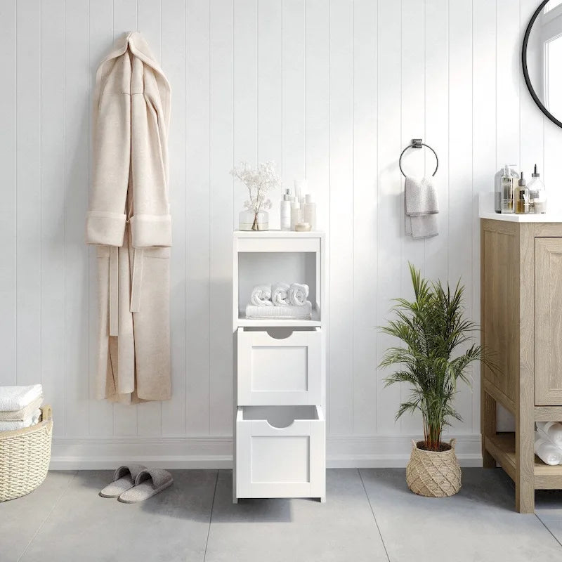 Organizzatore per bagno rustico con cassetti e ripiano aperto