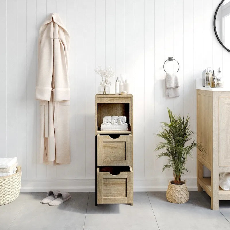 Organizzatore per bagno rustico con cassetti e ripiano aperto