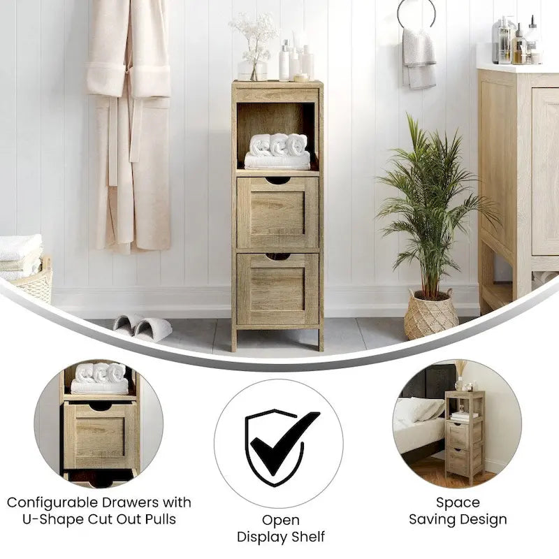 Organizzatore per bagno rustico con cassetti e ripiano aperto