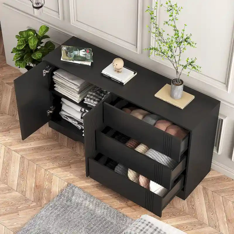 Mobile credenza buffet, Credenza da cucina moderna con cassetti e ante, Grande mobile bar con ripiani regolabili