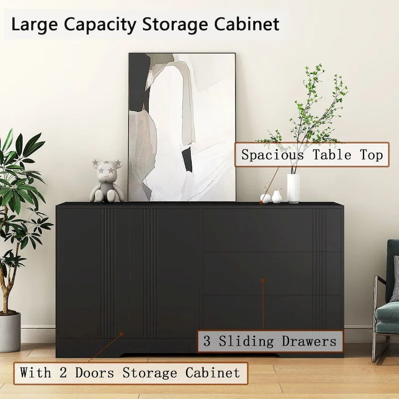 Mobile credenza buffet, Credenza da cucina moderna con cassetti e ante, Grande mobile bar con ripiani regolabili
