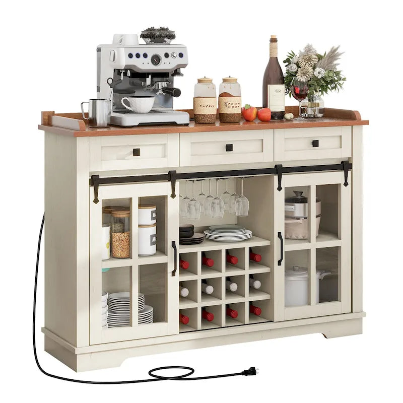 Mobile Credenza 53 Barn Door con Portabottiglie, Armadietto Buffet da Cucina con Ante Scorrevoli