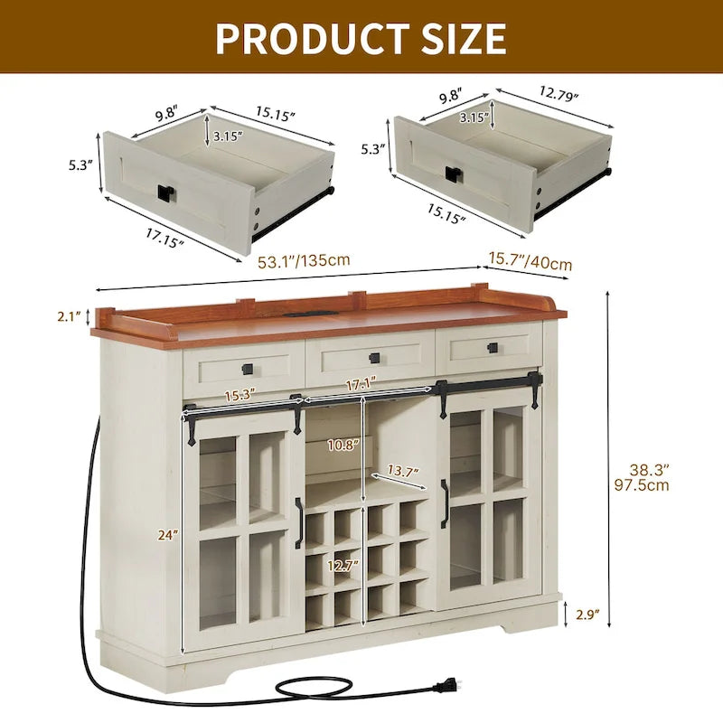 Mobile Credenza 53 Barn Door con Portabottiglie, Armadietto Buffet da Cucina con Ante Scorrevoli