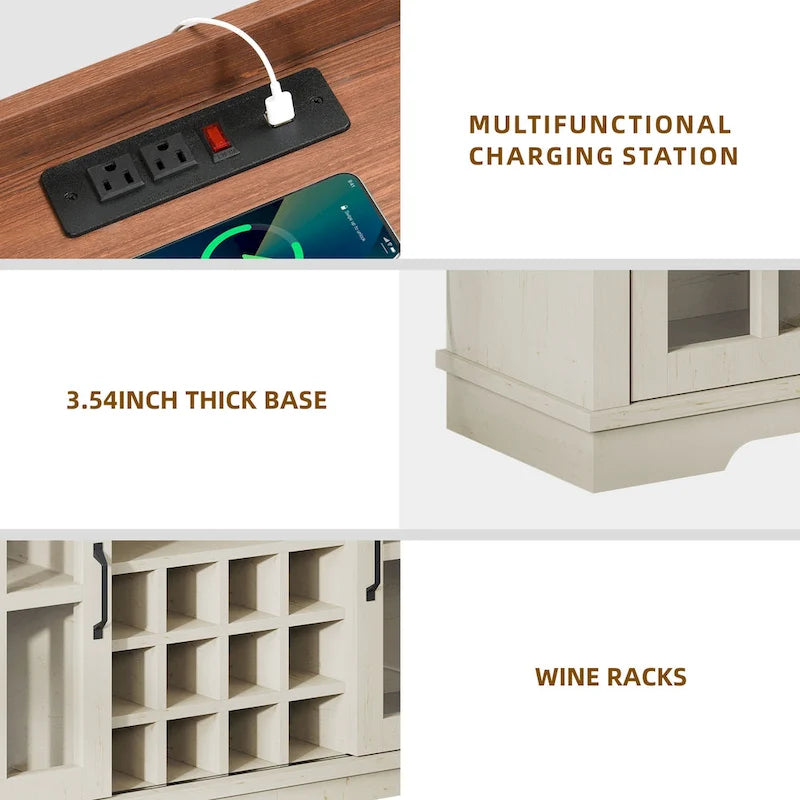 Mobile Credenza 53 Barn Door con Portabottiglie, Armadietto Buffet da Cucina con Ante Scorrevoli
