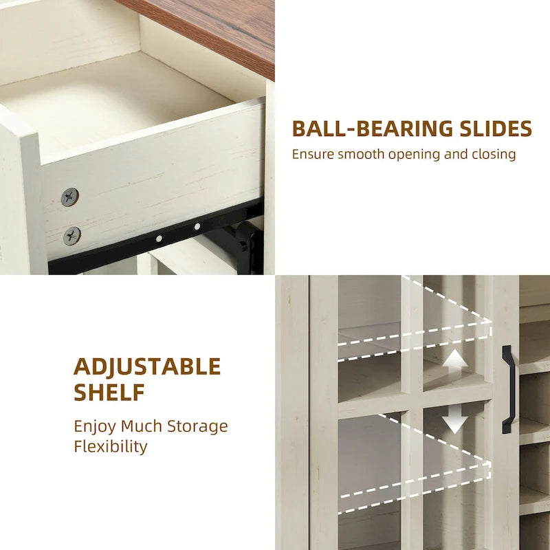 Mobile Credenza 53 Barn Door con Portabottiglie, Armadietto Buffet da Cucina con Ante Scorrevoli