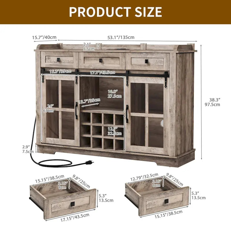 Mobile Credenza 53 Barn Door con Portabottiglie, Armadietto Buffet da Cucina con Ante Scorrevoli