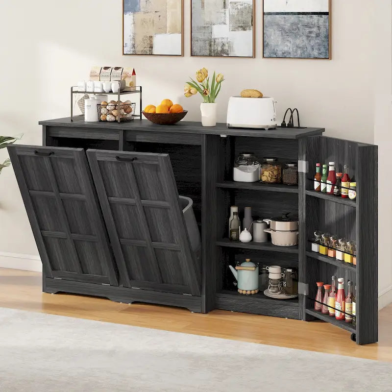 Meuble poubelle double basculant pour îlot de cuisine avec rangement