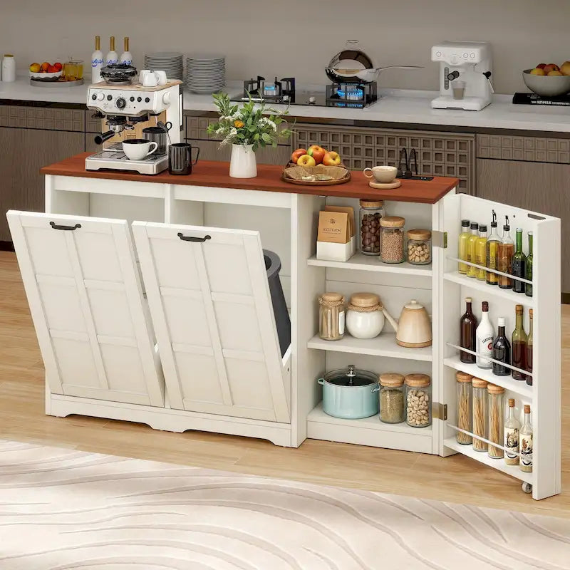 Meuble poubelle double basculant pour îlot de cuisine avec rangement