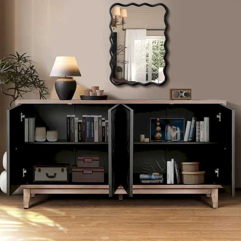 Madia Buffet Mobile Contenitore da Cucina Credenza con 4 Ante a Motivo Diamantato Convesso e 2 Ripiani Tavolino Console d'Accento