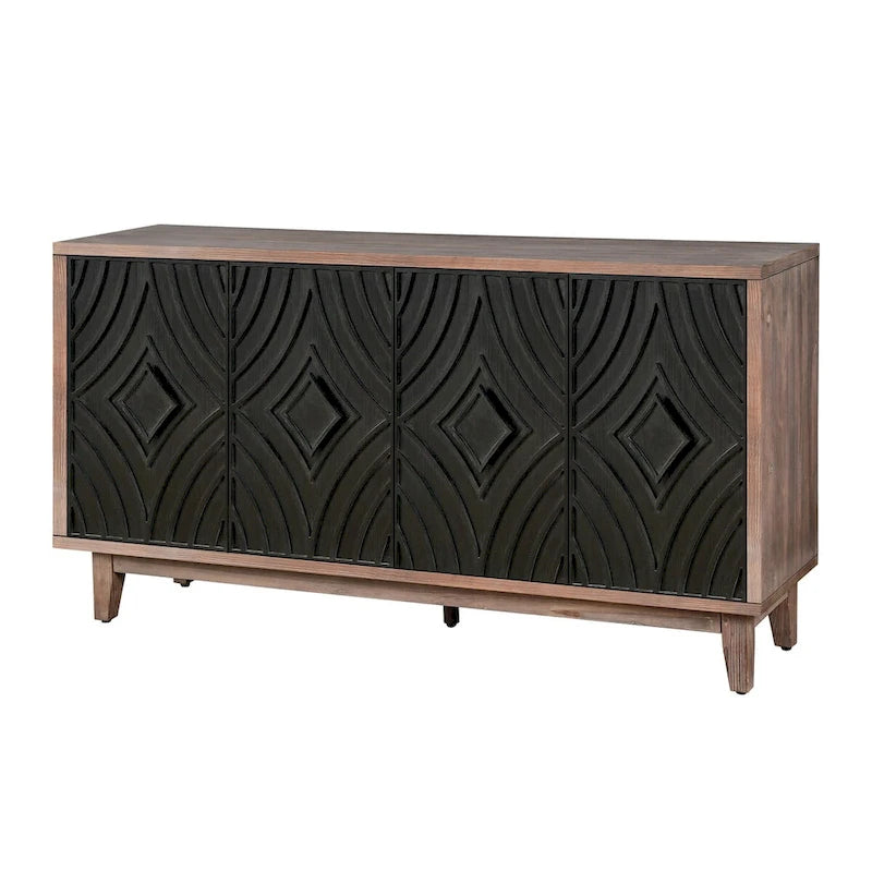 Madia Buffet Mobile Contenitore da Cucina Credenza con 4 Ante a Motivo Diamantato Convesso e 2 Ripiani Tavolino Console d'Accento
