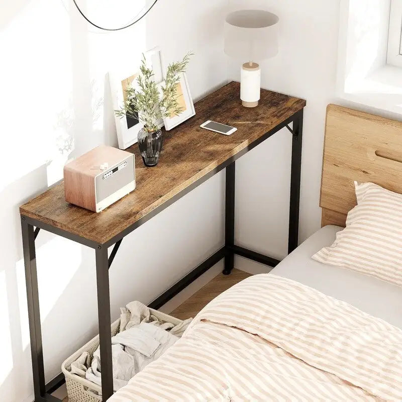 Consolle, Tavolo da Ingresso a 2 Livelli con Ripiano, Tavolo Stretto da Divano con Design a V