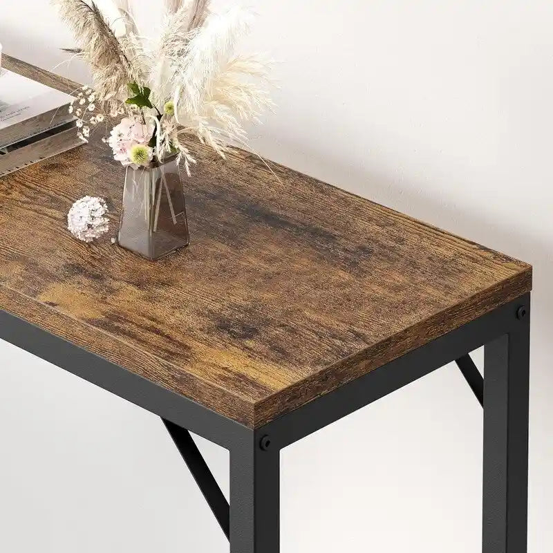 Consolle, Tavolo da Ingresso a 2 Livelli con Ripiano, Tavolo Stretto da Divano con Design a V