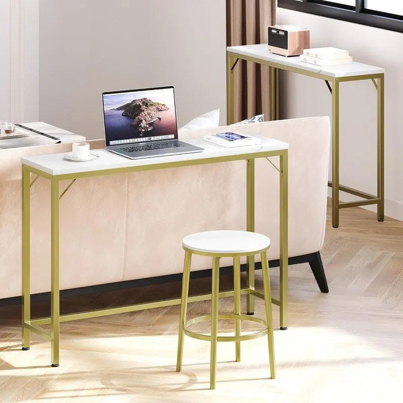 Consolle, Tavolo da Ingresso a 2 Livelli con Ripiano, Tavolo Stretto da Divano con Design a V