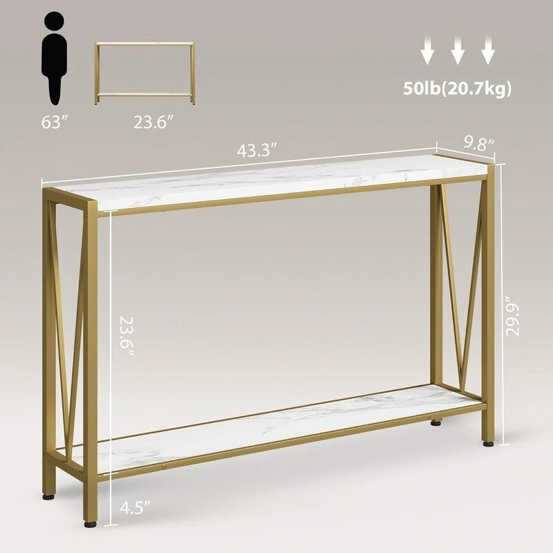 Consolle, Tavolo da Ingresso a 2 Livelli con Ripiano, Tavolo Stretto da Divano con Design a V
