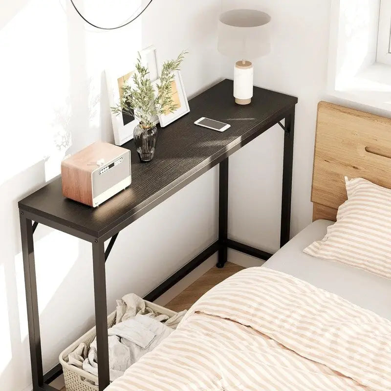 Consolle, Tavolo da Ingresso a 2 Livelli con Ripiano, Tavolo Stretto da Divano con Design a V