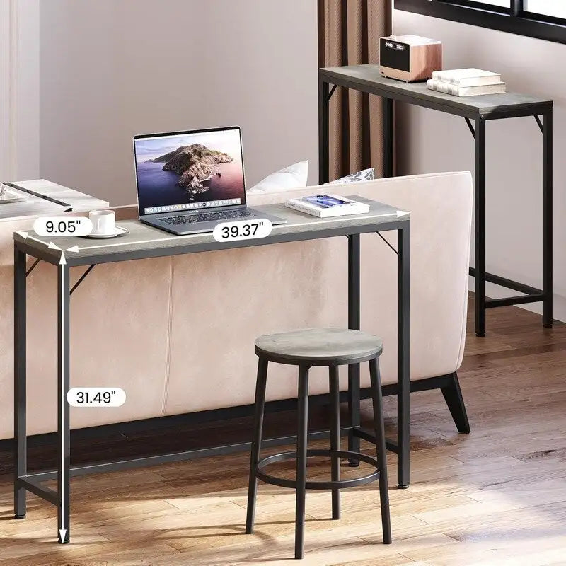 Consolle, Tavolo da Ingresso a 2 Livelli con Ripiano, Tavolo Stretto da Divano con Design a V