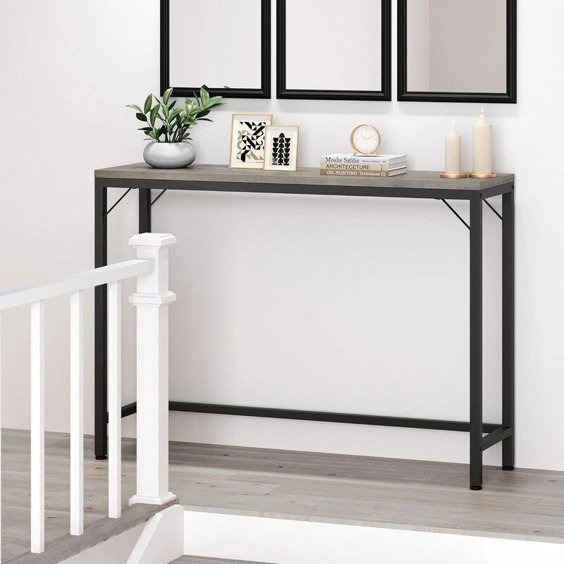 Consolle, Tavolo da Ingresso a 2 Livelli con Ripiano, Tavolo Stretto da Divano con Design a V