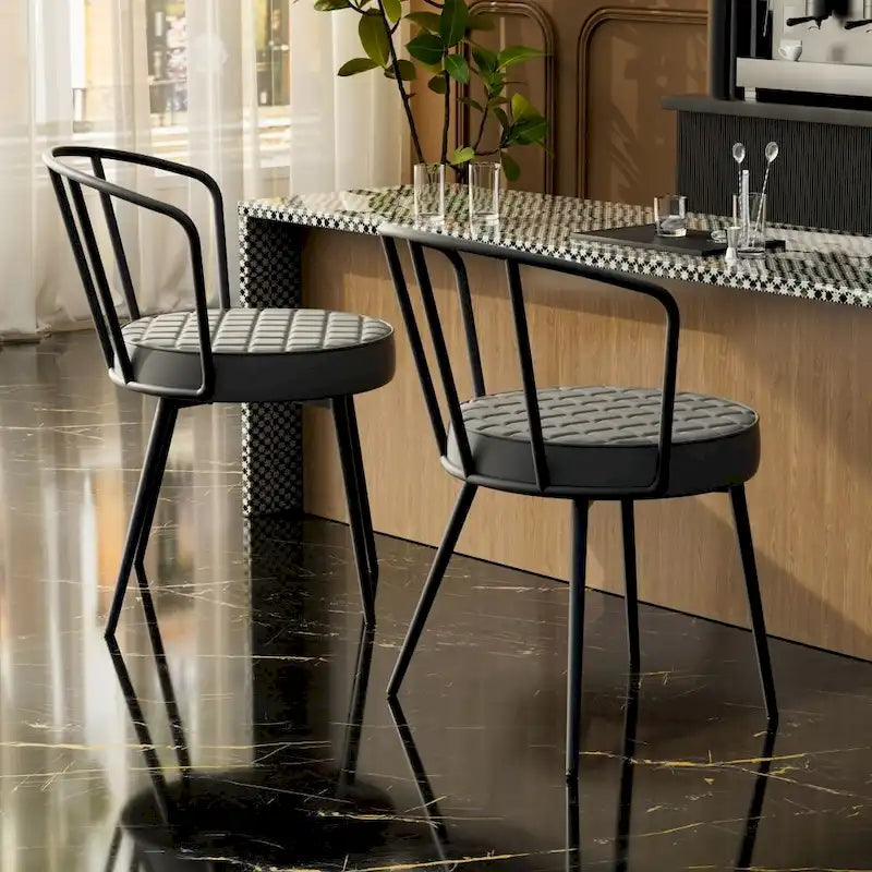 Set di 2 sedie da pranzo in pelle con struttura in metallo
