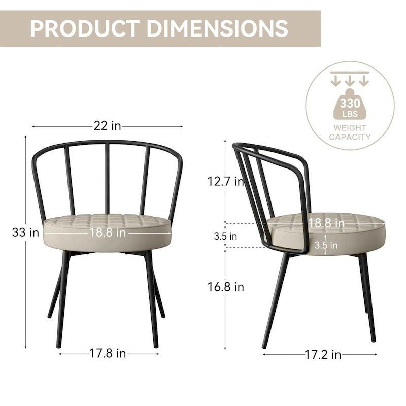 Set di 2 sedie da pranzo in pelle con struttura in metallo